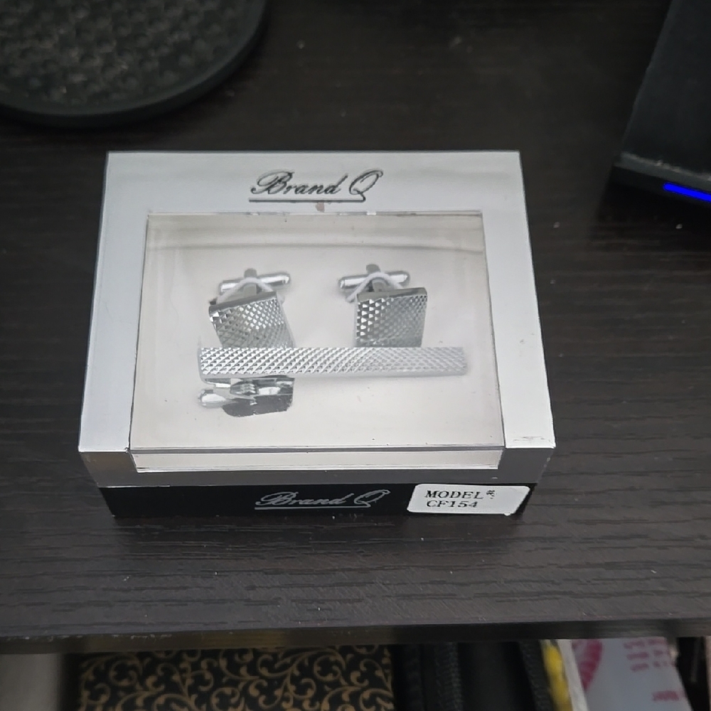 Silver Cufflinks and Tie Clip Set